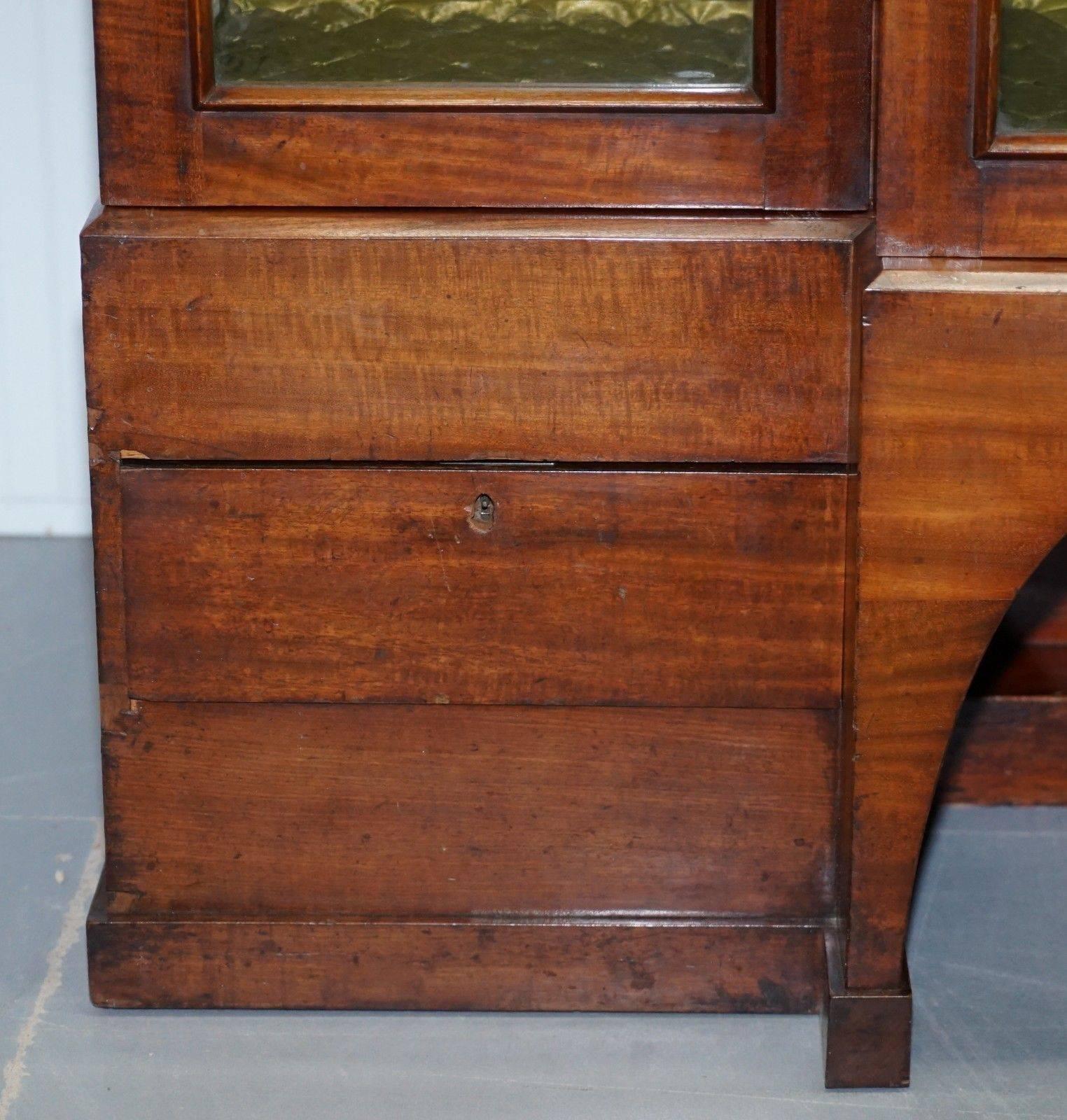 Tall Victorian 19th Century Mahogany Library Breakfront Bookcase Cabinet 1