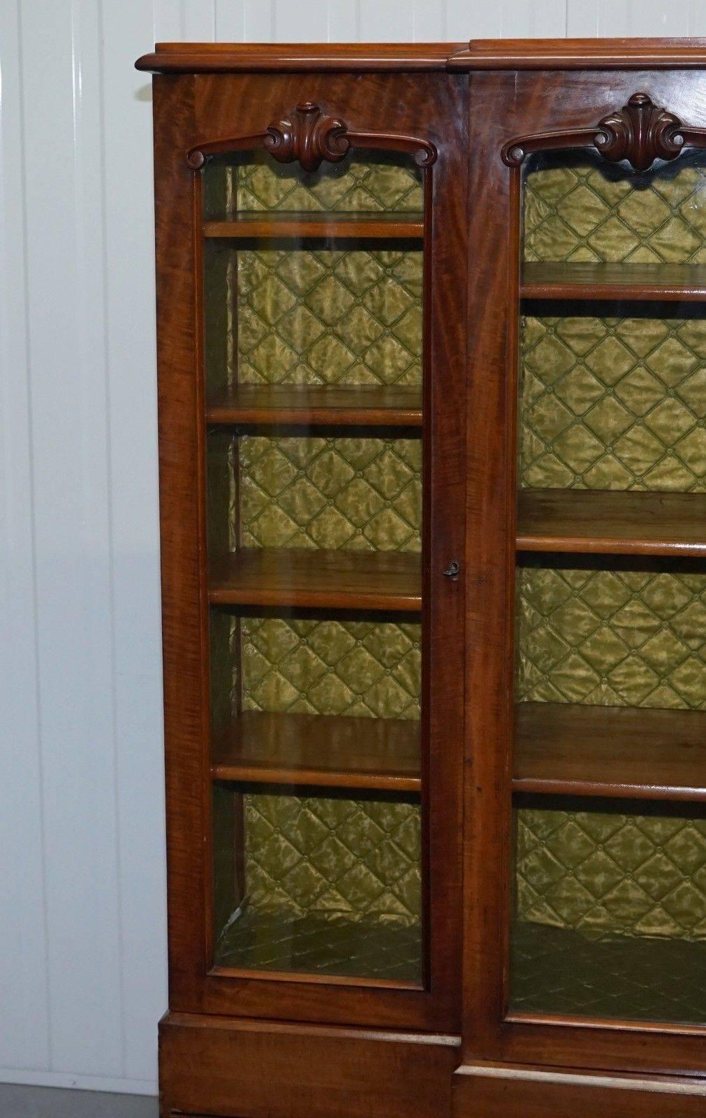 Tall Victorian 19th Century Mahogany Library Breakfront Bookcase Cabinet 2