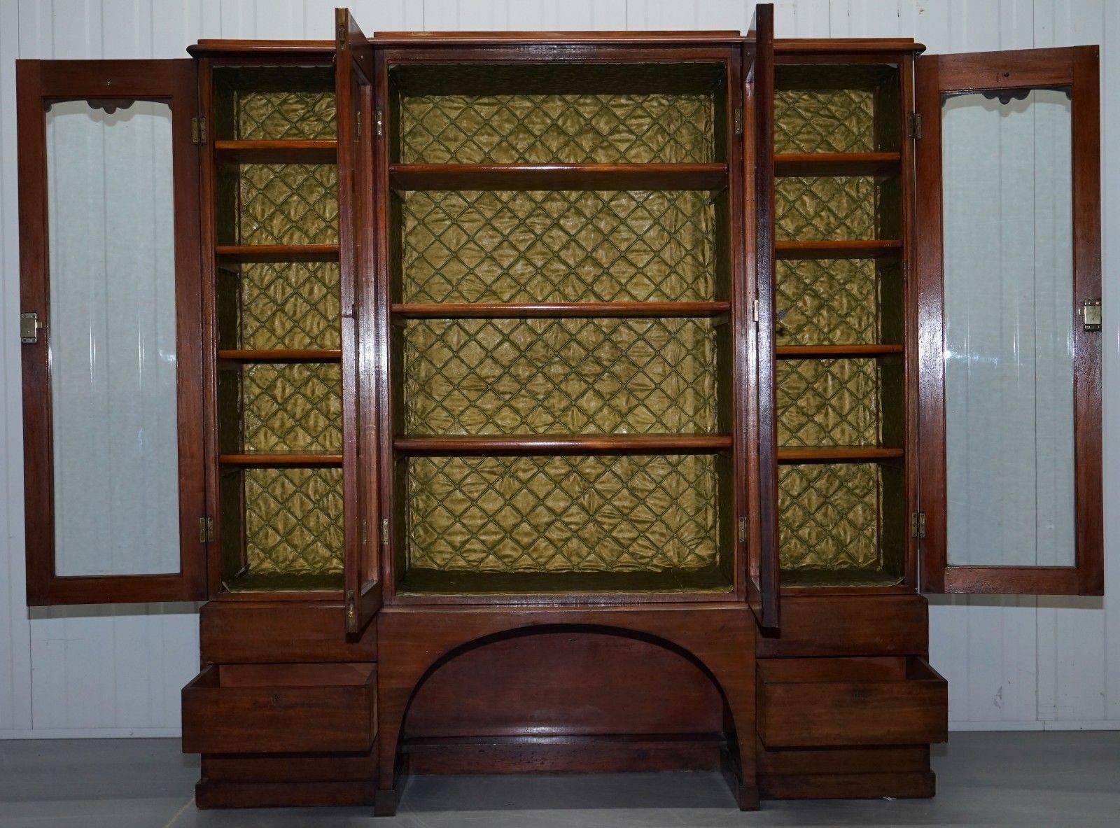 Tall Victorian 19th Century Mahogany Library Breakfront Bookcase Cabinet 3
