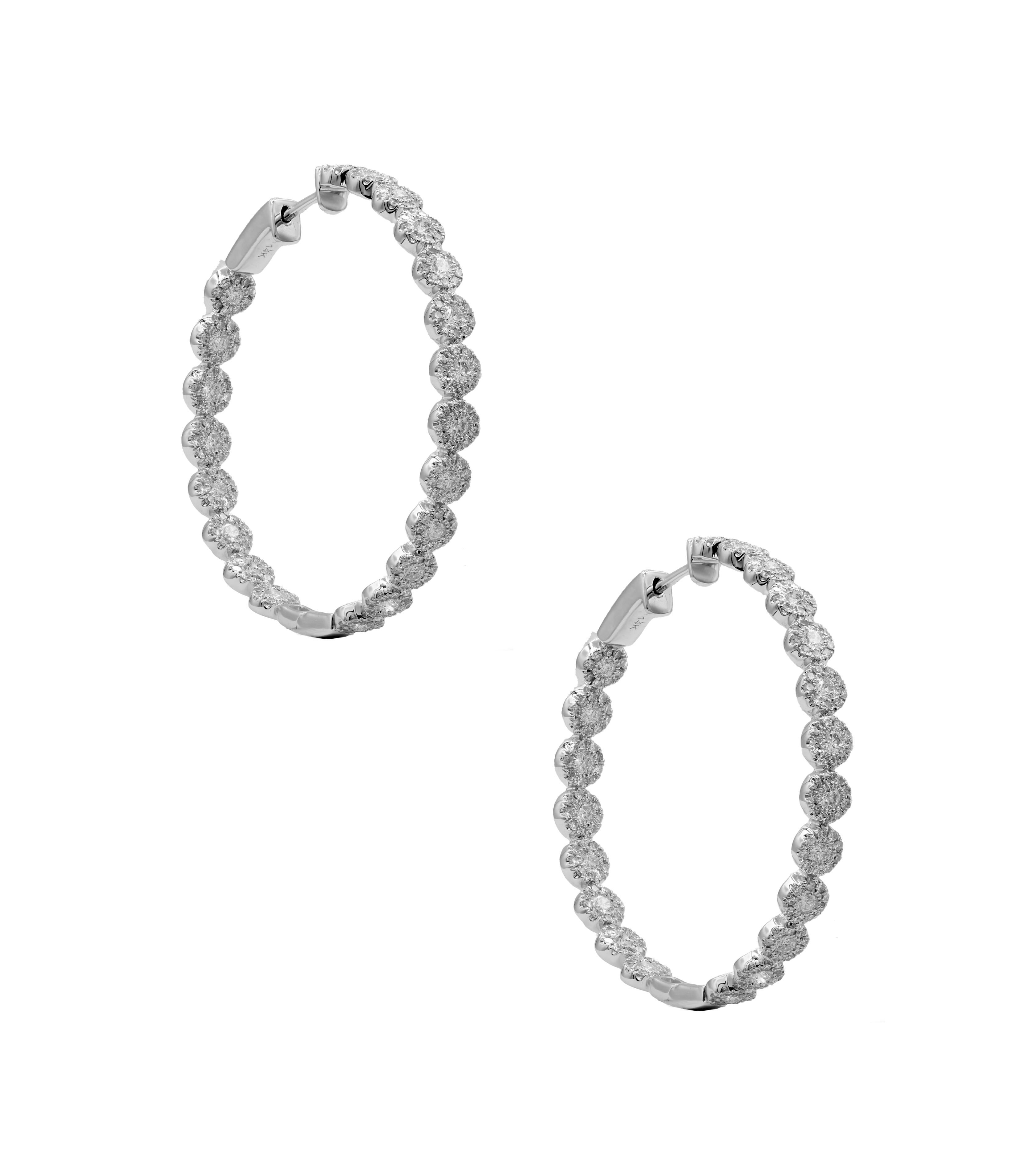 1.58 Carat 14 Karat White Gold Diamond Hoop Earring In New Condition In New York, NY