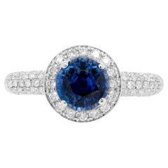 1.58ct Blue Sapphire & Diamond 18 Carat White Gold Halo Cluster Engagement Ring