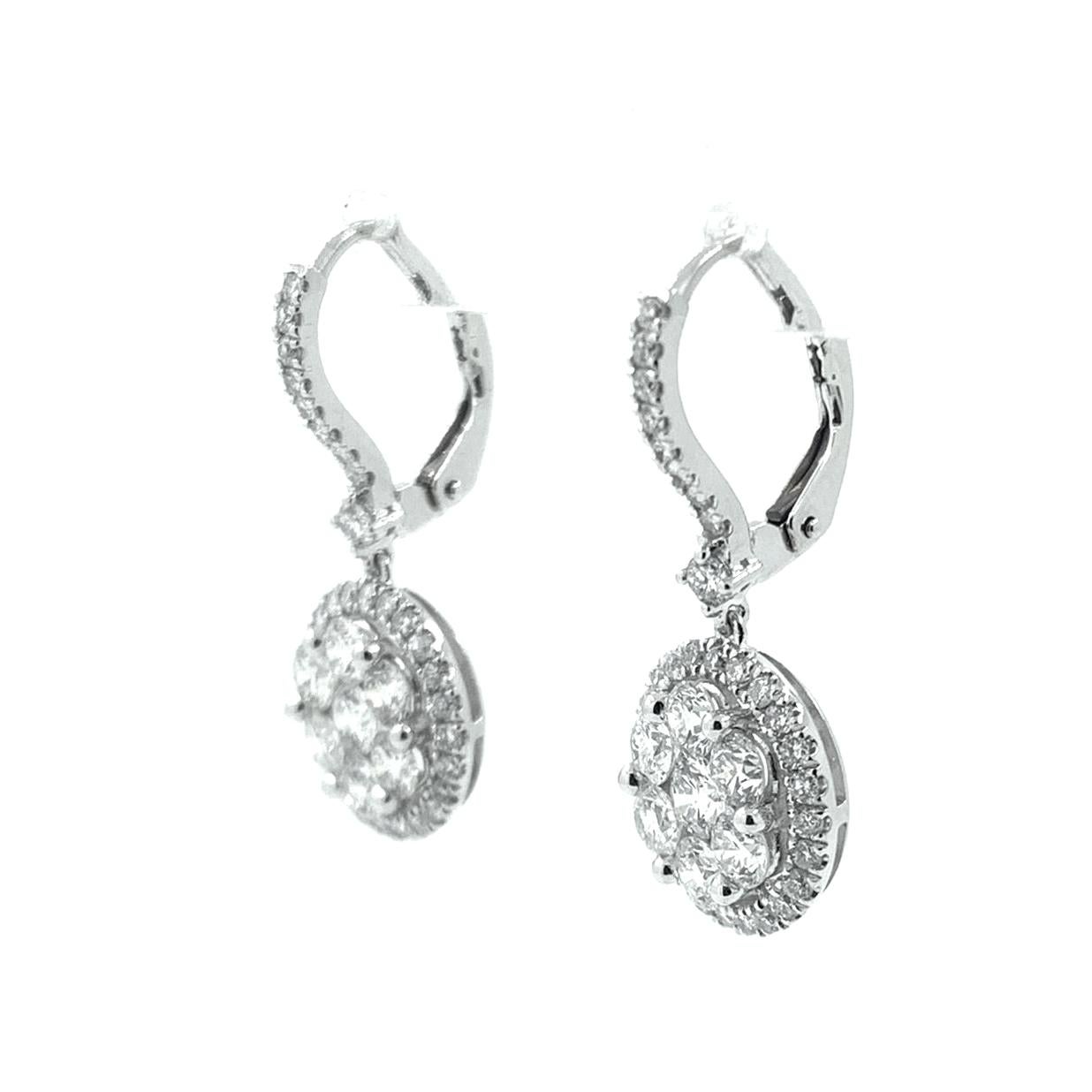 Contemporary 1.58ct Diamonds 18K White Gold Diamond Drop Earrings For Sale