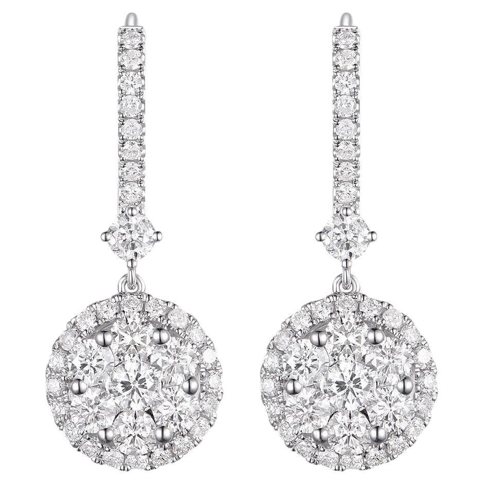 1.58ct Diamonds 18K White Gold Diamond Drop Earrings For Sale