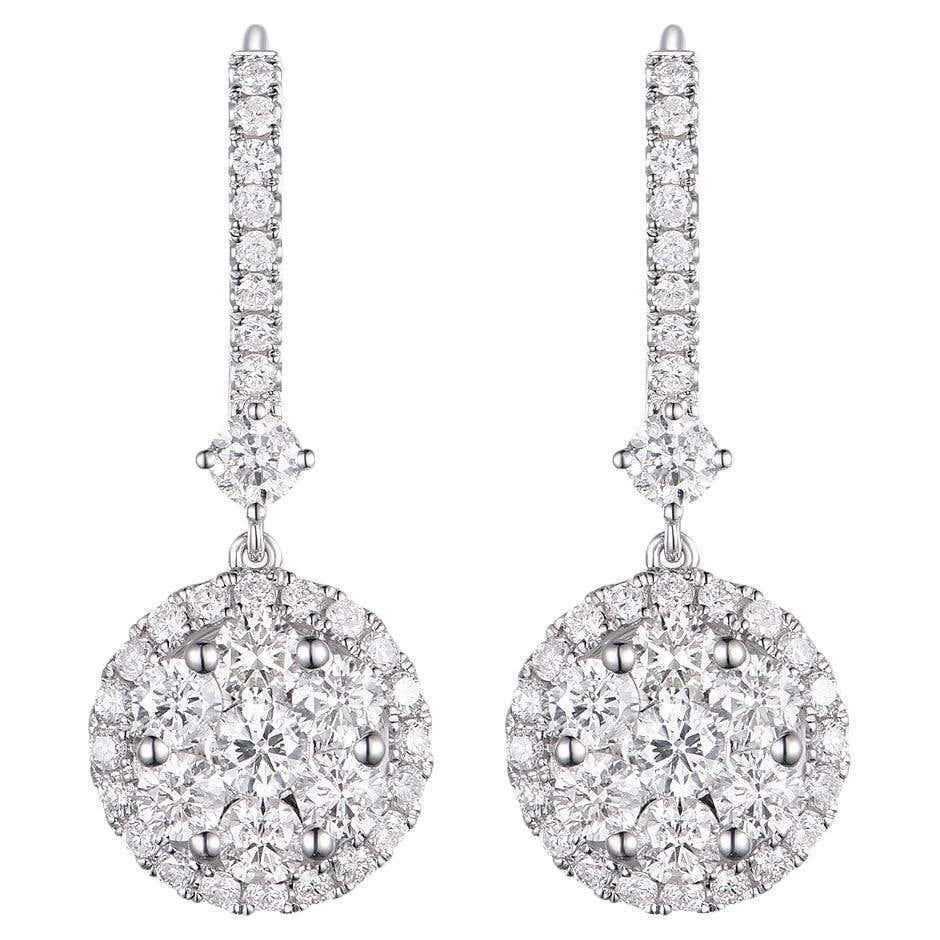 Harbor D. Diamond Cluster Drop Earrings 4 Carat 18 Karat White Gold at ...