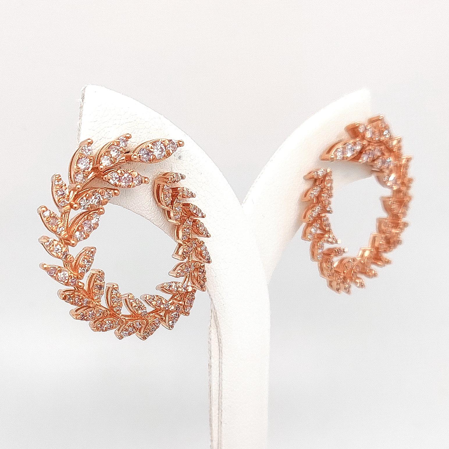 Round Cut IGI Certified 1.58ct Round Brilliant Pink Diamond Earrings 14K Rose Gold 