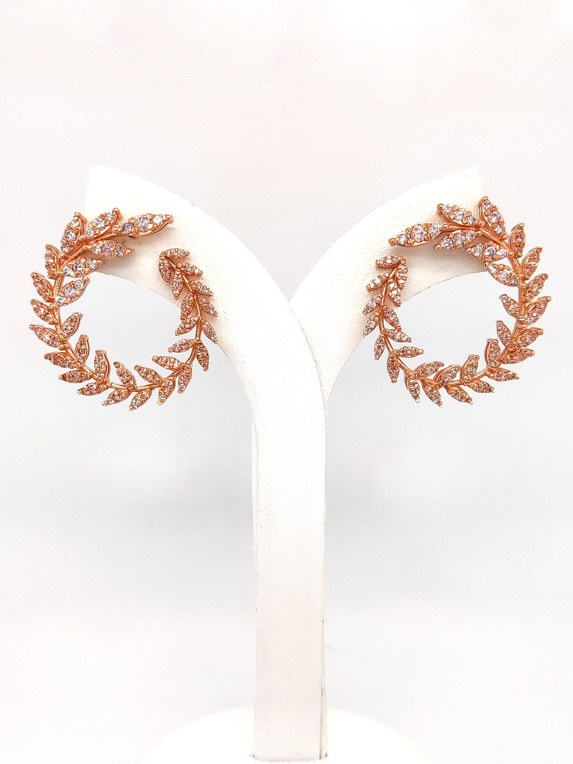 Art Deco IGI Certified 1.58ct Round Brilliant Pink Diamond Earrings 14K Rose Gold 