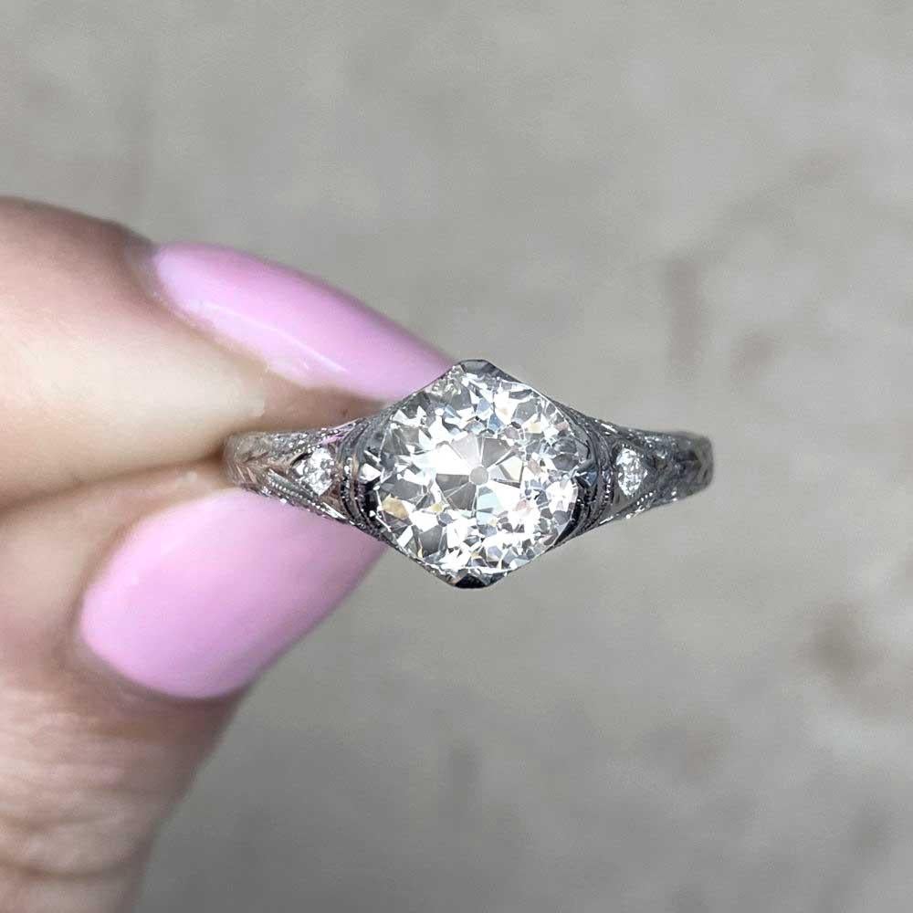1.58ct Old European Cut Antique Diamond Engagement Ring, Platinum  For Sale 6