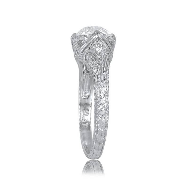 Edwardian 1.58ct Old European Cut Antique Diamond Engagement Ring, Platinum  For Sale