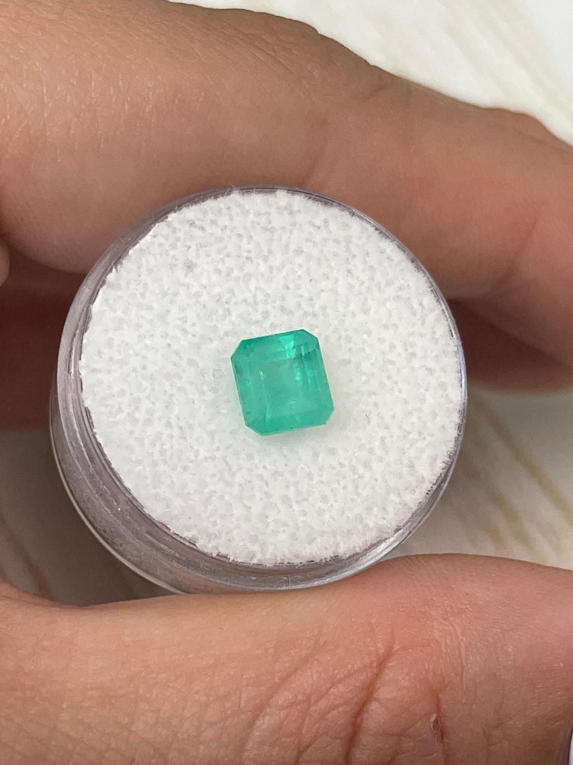 Modern 1.58ct Pastel Green Colombian Emerald 7x6.5mm Asscher Cut Genuine May Birthstone