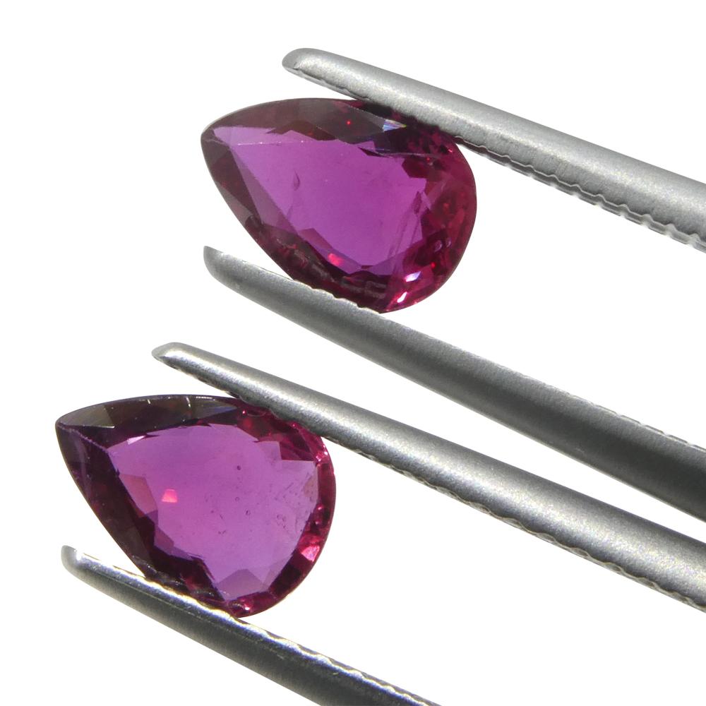 Brilliant Cut 1.58ct Pear Red Ruby from Thailand Pair For Sale