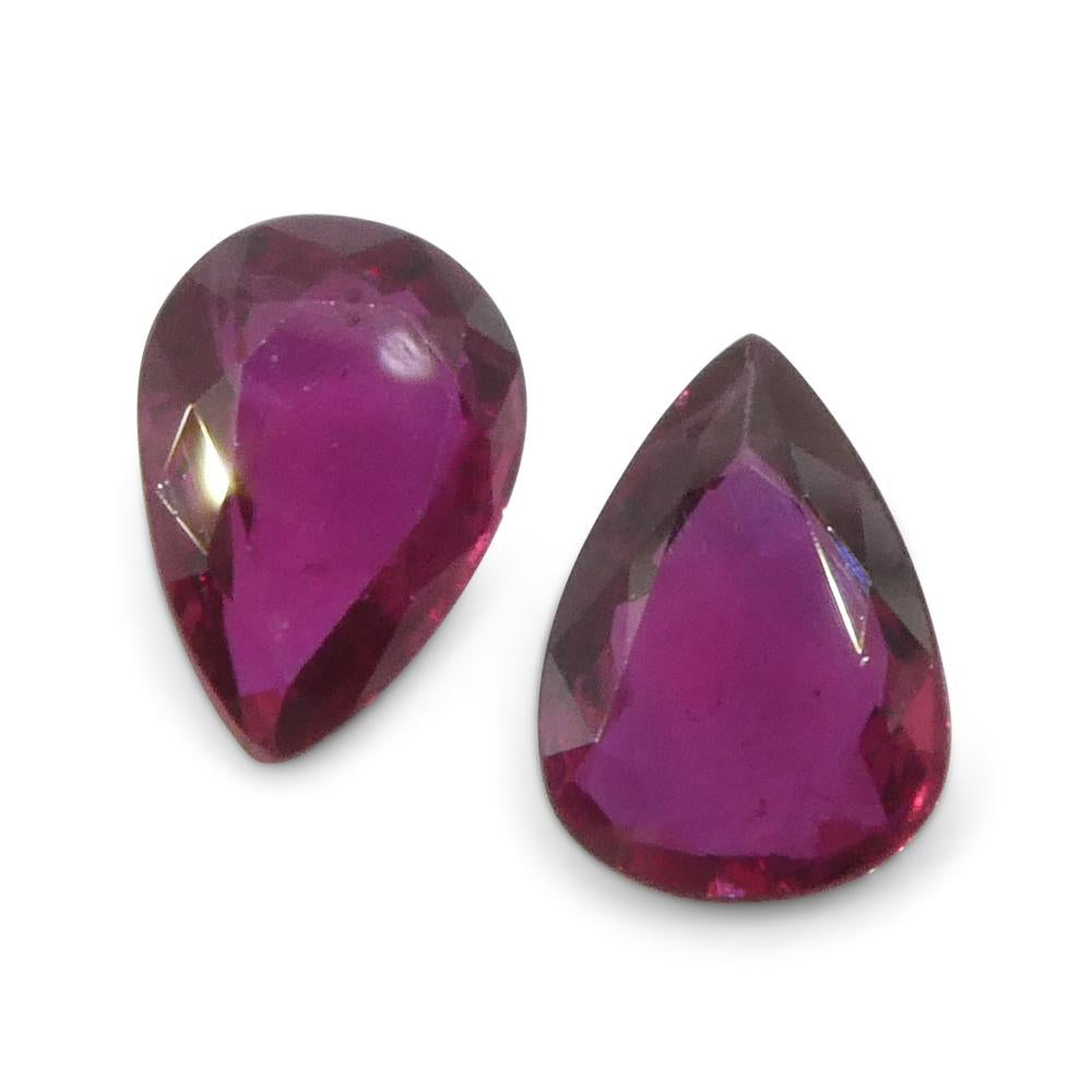 1.58ct Pear Red Ruby from Thailand Pair In New Condition For Sale In Toronto, Ontario