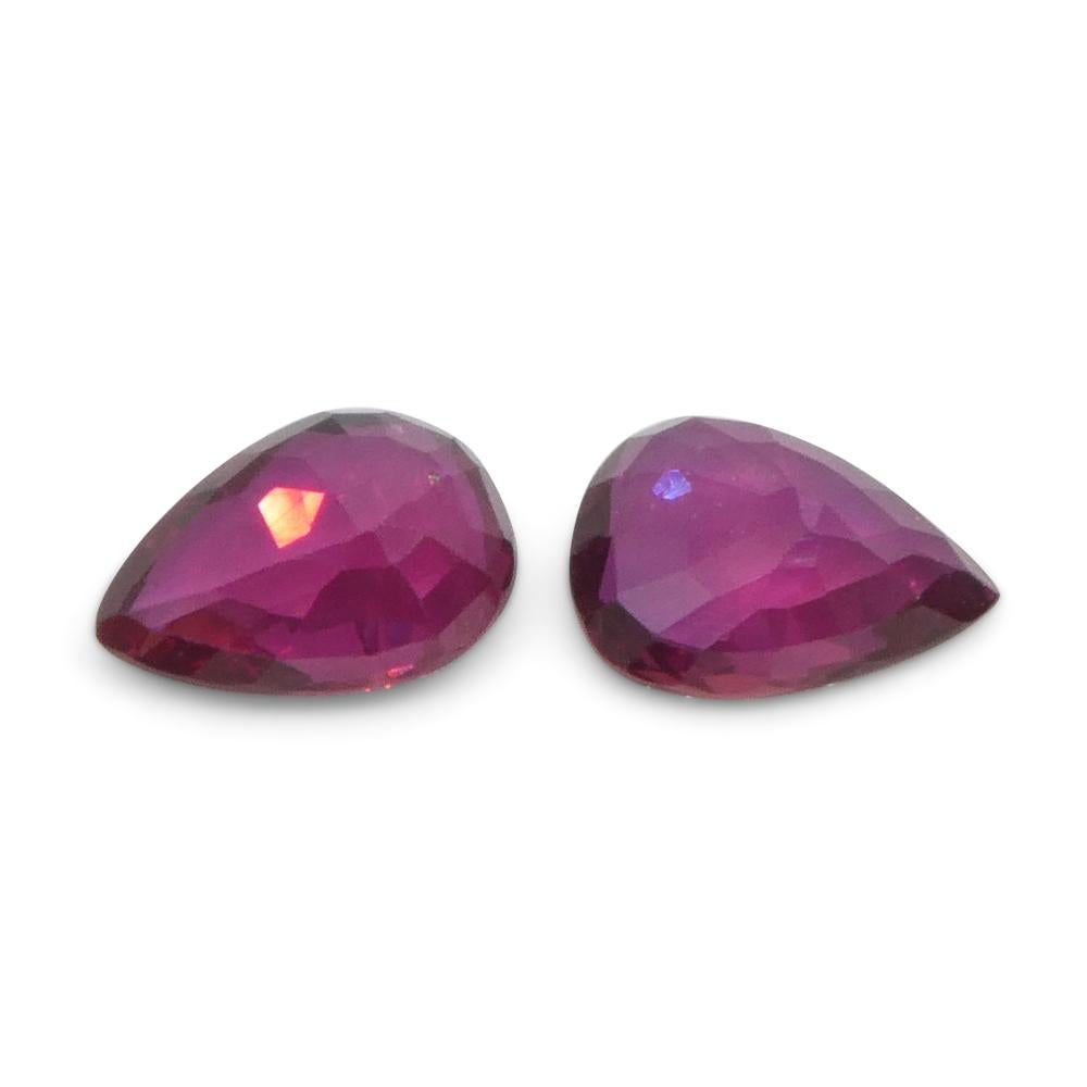 Women's or Men's 1.58ct Pear Red Ruby from Thailand Pair For Sale