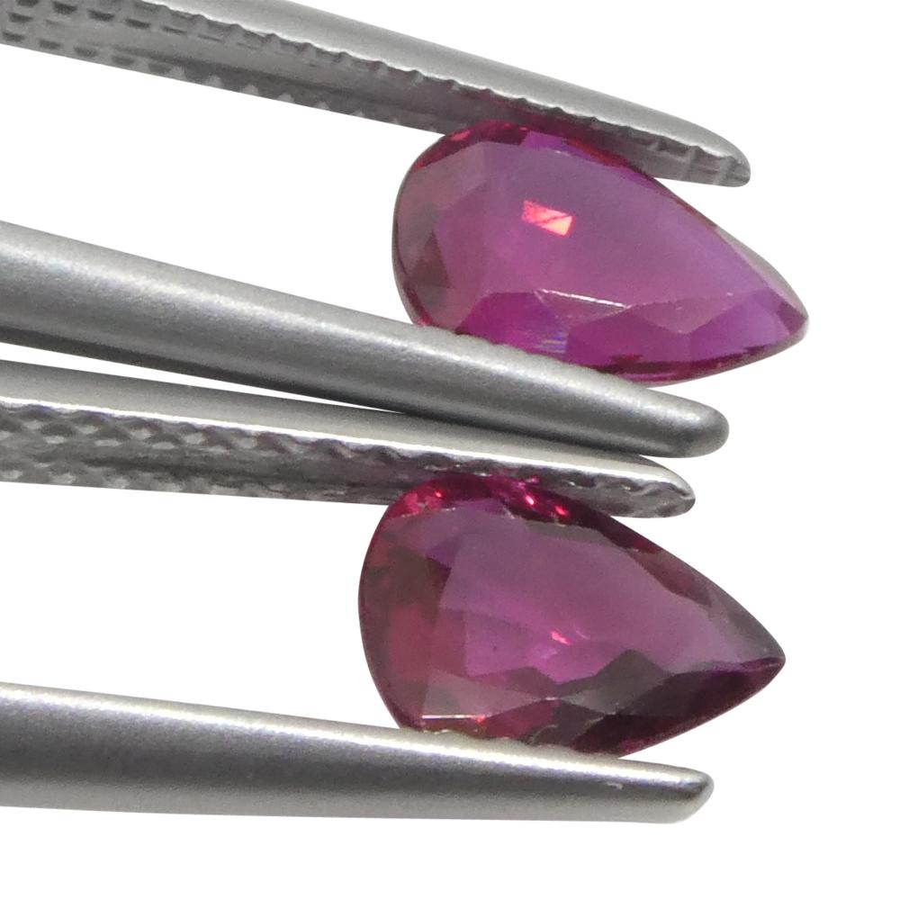 1.58ct Pear Red Ruby from Thailand Pair For Sale 2