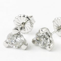 1.58 Carat Round Diamond 14 K Gold Custom Three-Pronged Martini Stud Earrings