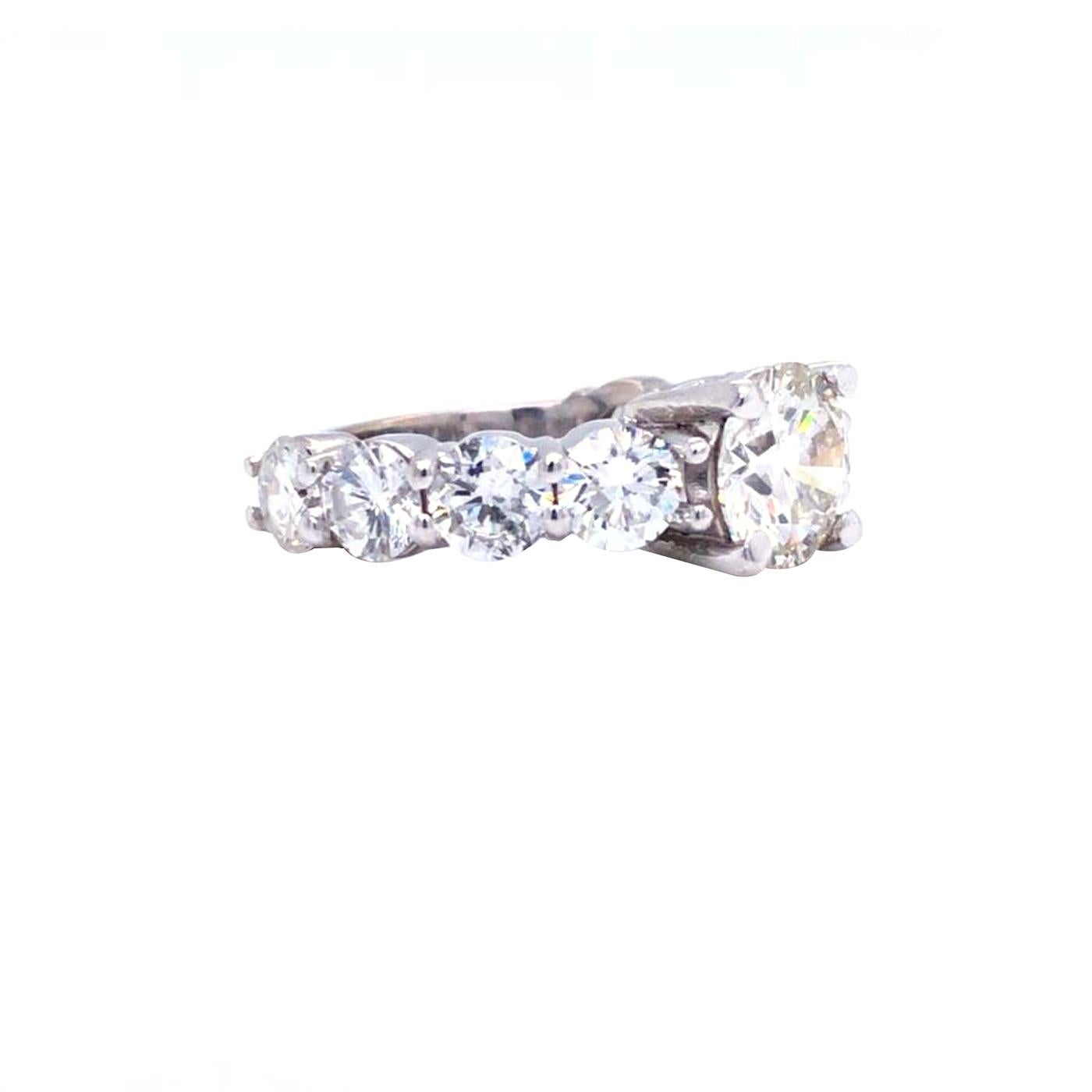 Modernist 1.58ct Round Diamond with 8 Side Diamonds Engagement Ring 4.1ct Eternity Band For Sale
