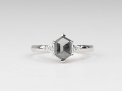 1.58ct Salt and Pepper Diamond with Triangle Sides Engagement Ring 14K WhiteGold