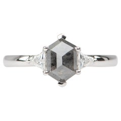 1.58ct Salt and Pepper Diamond with Triangle Sides Engagement Ring 14K WhiteGold 1.58ct Salt and Pepper Diamond with Triangle Sides Engagement Ring 14K WhiteGold