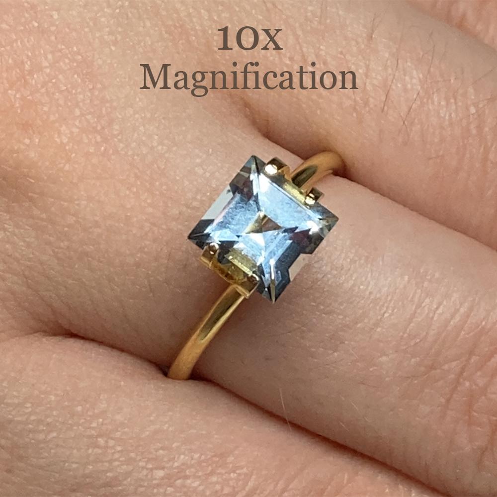 Description:

Gem Type: Aquamarine
Number of Stones: 1
Weight: 1.58 cts
Measurements: 7.05 x 7.08 x 4.86 mm
Shape: Square
Cutting Style Crown: Step Cut
Cutting Style Pavilion: Step Cut
Transparency: Transparent
Clarity: Very Slightly Included: Eye