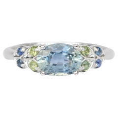 1.58ct Teal Sapphire with Blue Green Sides 14K White Gold Engagement Ring R6390