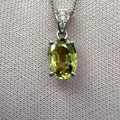 1.58ct Vivid Green Yellow Sapphire & Diamond Platinum Oval Cut Solitaire Pendant