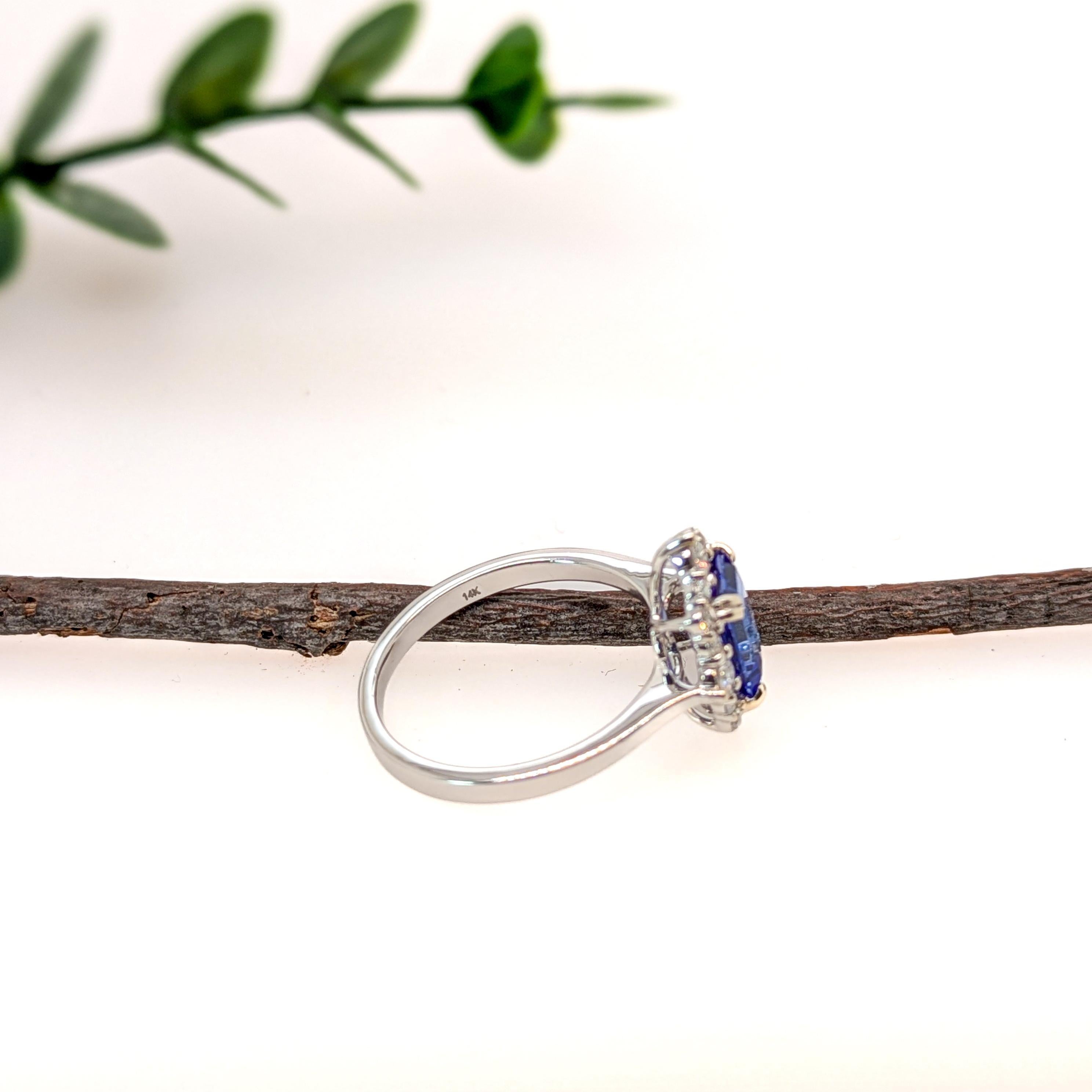 Bague en or 14 carats de 1,58 ct de tanzanite avec halo de diamants  Taille émeraude 8 x 6 mm en vente 1