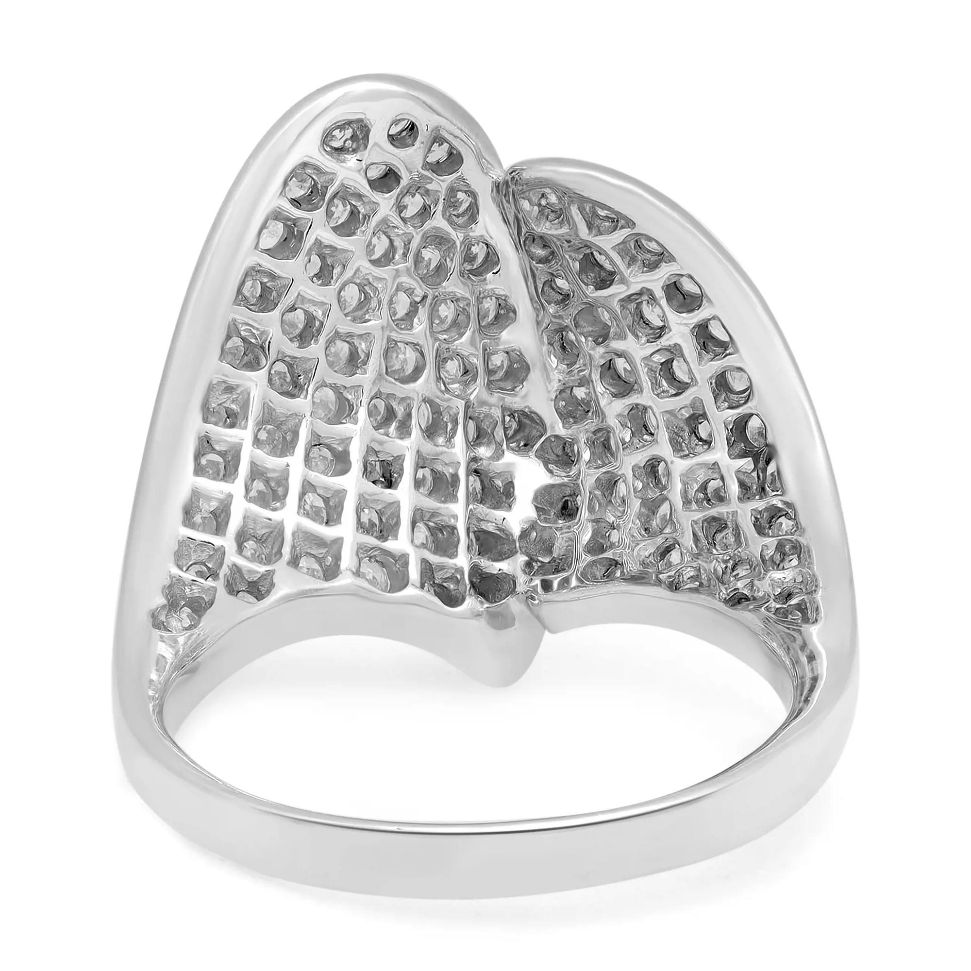 Modern 1.58cttw Pave Set Round Cut Diamond Ladies Cocktail Ring 14k White Gold For Sale