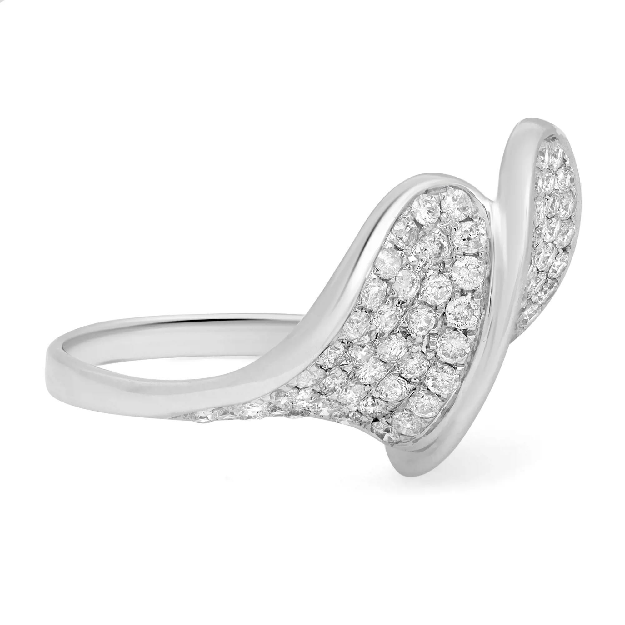 1.58cttw Pave Set Round Cut Diamond Ladies Cocktail Ring 14k White Gold In New Condition For Sale In New York, NY