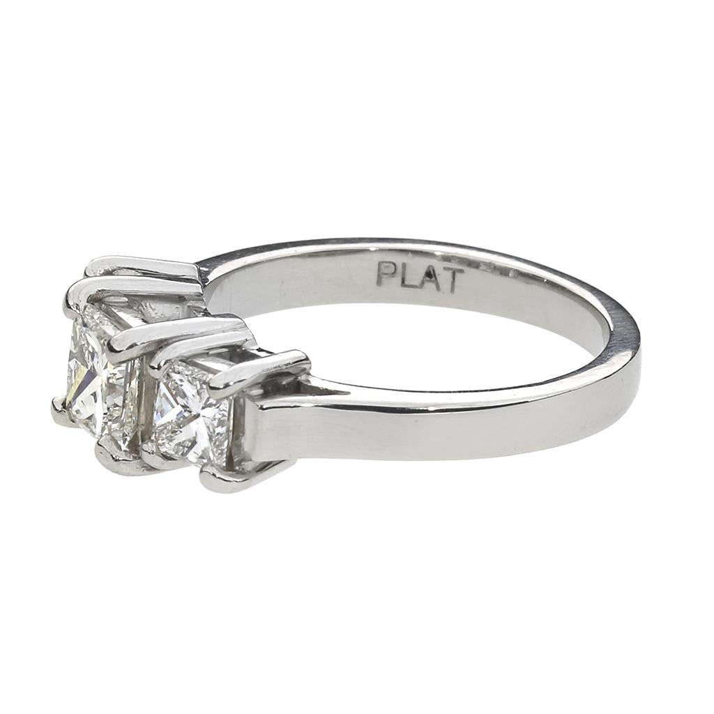 Women's or Men's 1.58ctw Princess Diamond Platinum 3 Stone Ring For Sale