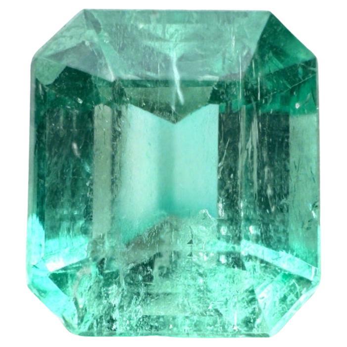 1.59 Carat 7x6 Pastel Green Colombian Emerald - Emerald Cut May Birthstone Gem