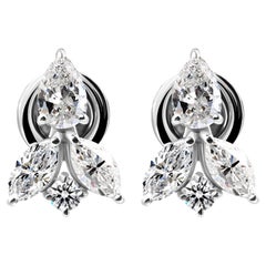 1.59 Carat Certified Floral Mixed Cut Diamond Stud Earrings 14 Karat White Gold