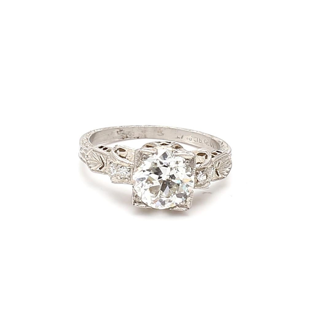 1.59 Carat Circular Brilliant and Old European Diamond Platinum Engagement Ring For Sale 6