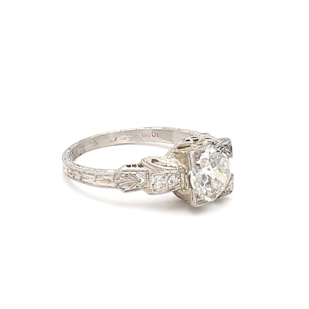 Old European Cut 1.59 Carat Circular Brilliant and Old European Diamond Platinum Engagement Ring For Sale