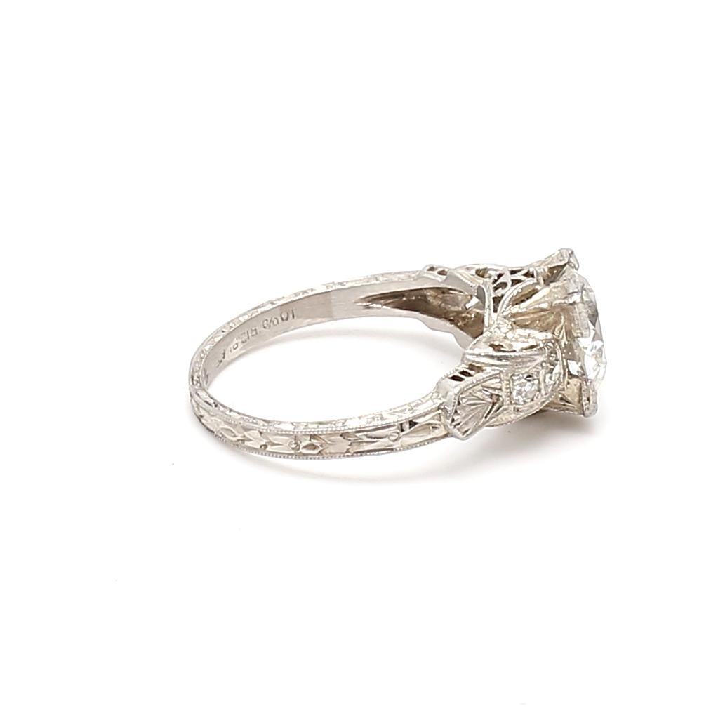 1.59 Carat Circular Brilliant and Old European Diamond Platinum Engagement Ring In Good Condition For Sale In New York, NY