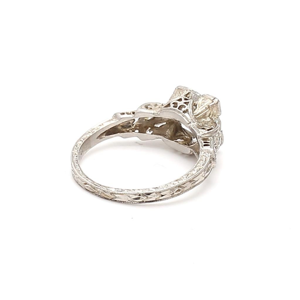 Women's 1.59 Carat Circular Brilliant and Old European Diamond Platinum Engagement Ring For Sale