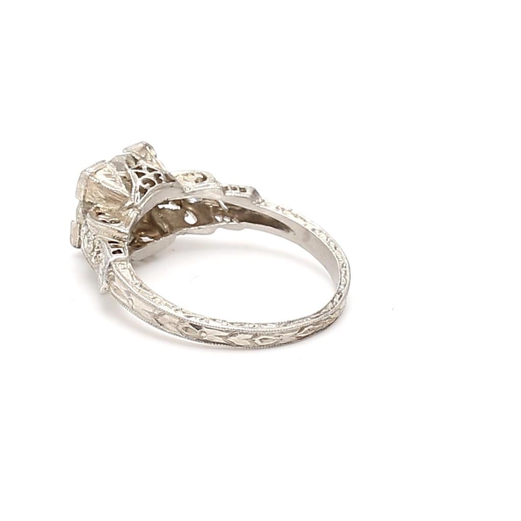 1.59 Carat Circular Brilliant and Old European Diamond Platinum Engagement Ring For Sale 2
