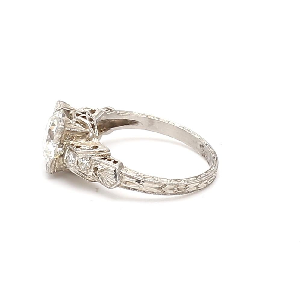 1.59 Carat Circular Brilliant and Old European Diamond Platinum Engagement Ring For Sale 3