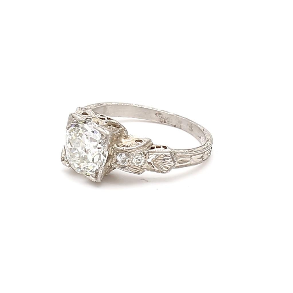1.59 Carat Circular Brilliant and Old European Diamond Platinum Engagement Ring For Sale 4