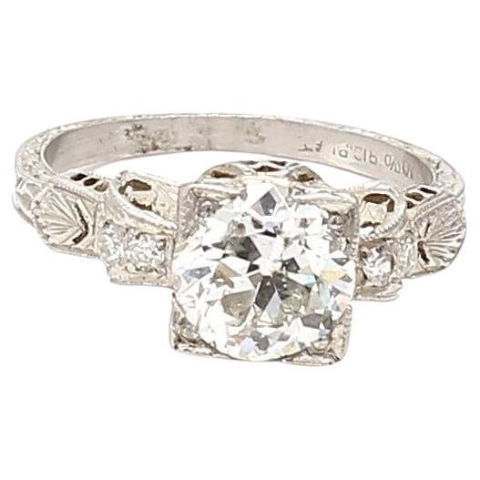 Anello di fidanzamento in platino con diamante circolare Brilliante e Vecchio Europeo da 1,59 carati