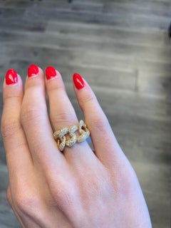 1.59 Carat Cuban Link Ring 18 Karat Yellow Gold Pavé Set