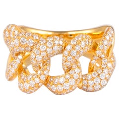1.59 Carat Cuban Link Ring 18 Karat Yellow Gold Pavé Set