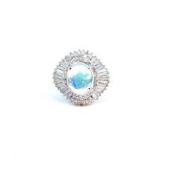 1.59 Carat Diamond and 1.93 Carat Fire Opal Platinum Ring
