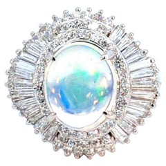 1.59 Carat Diamond and 1.93 Carat Fire Opal Platinum Ring