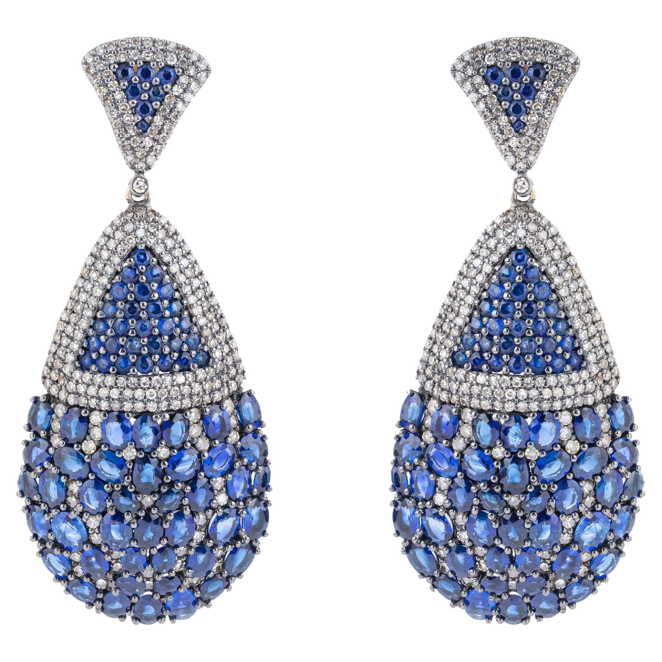 15.9 Carat Diamond and Sapphire Drop Earrings For Sale