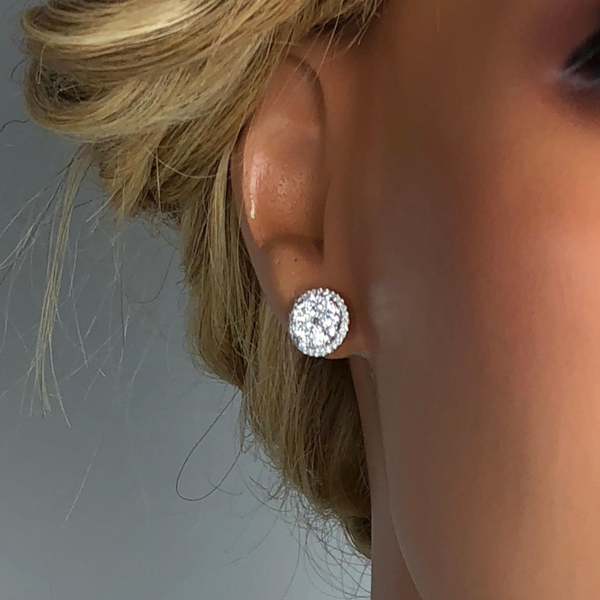 Round Cut DiamondTown 1.59 Carat Diamond Cluster Bezel Stud Earrings in 18 Karat Gold