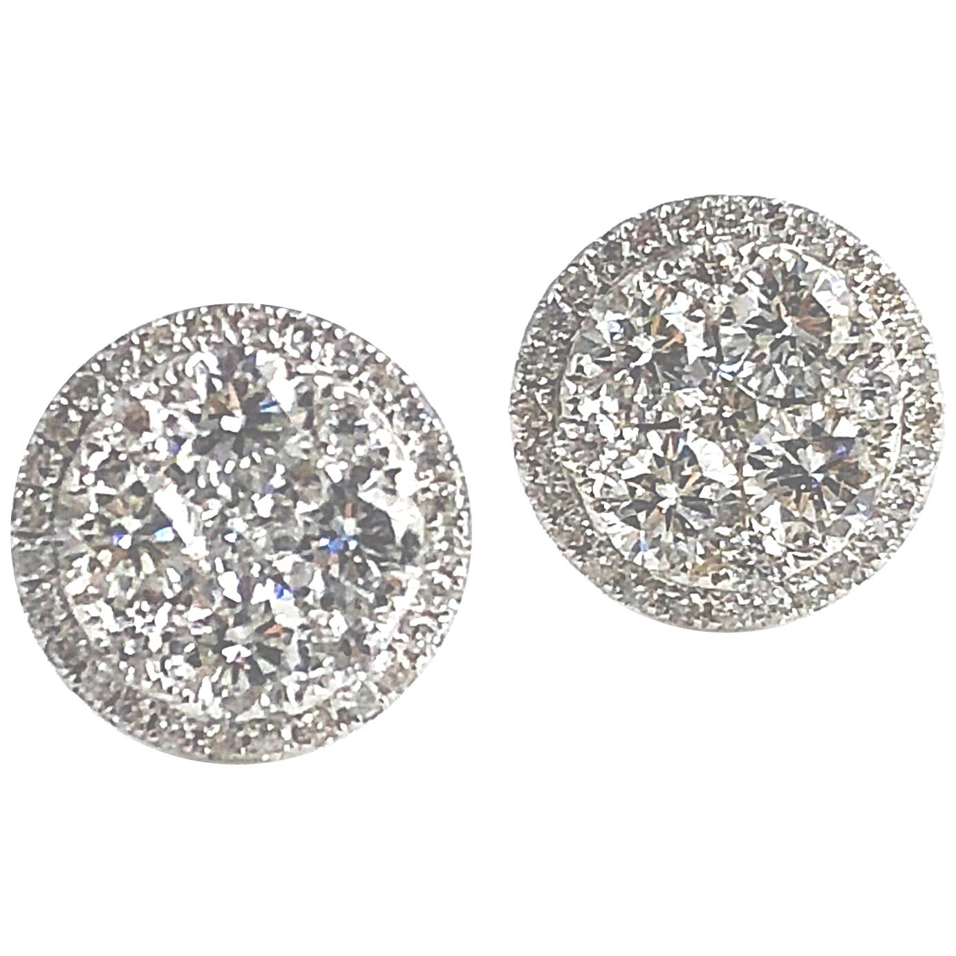 DiamondTown 1.59 Carat Diamond Cluster Bezel Stud Earrings in 18 Karat Gold