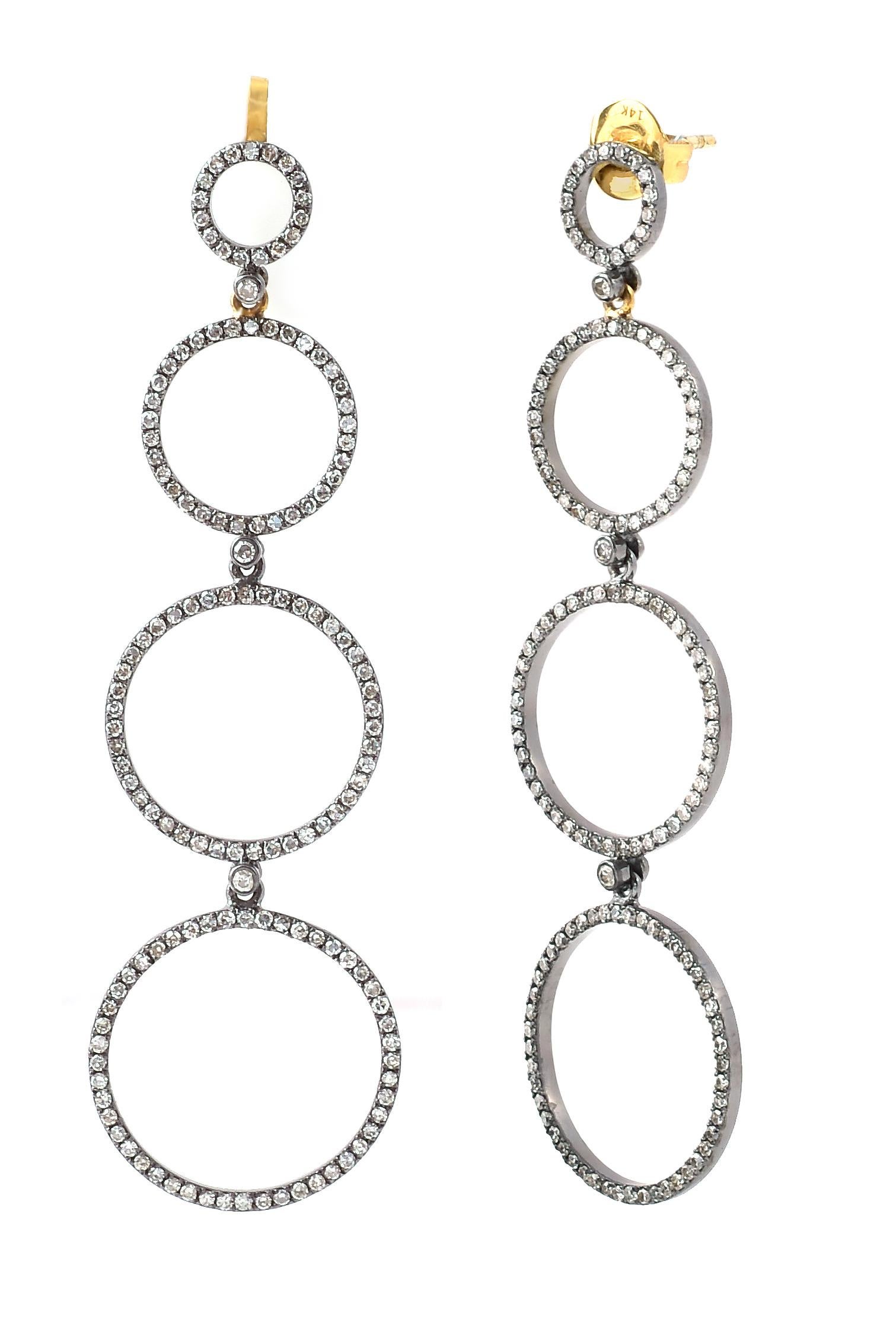 Round Cut 1.59 Carat Diamond Drop Cocktail Earrings in Victorian Style For Sale