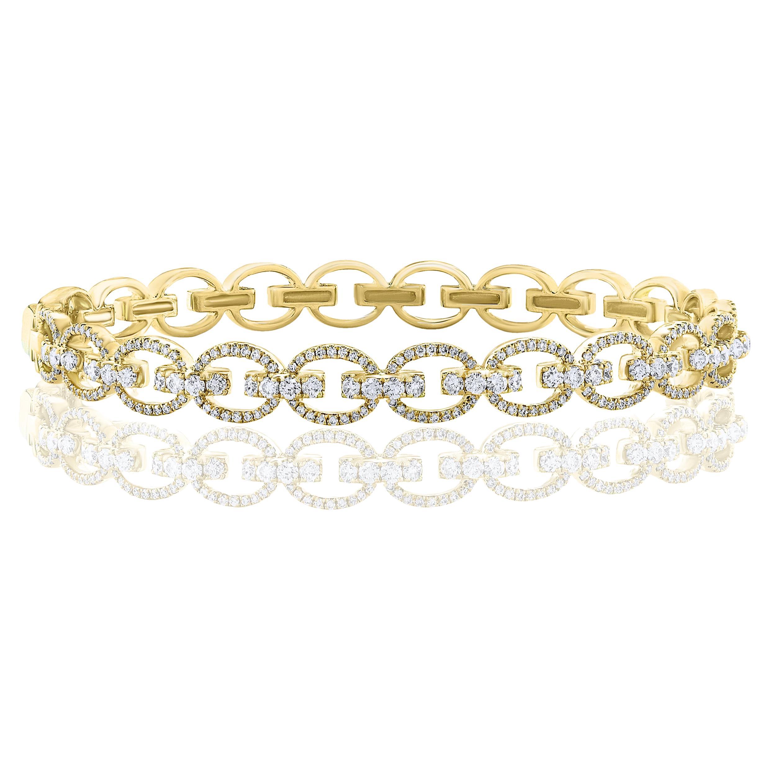 Bracelet jonc à la mode en or jaune 18 carats et diamants 1,59 carat