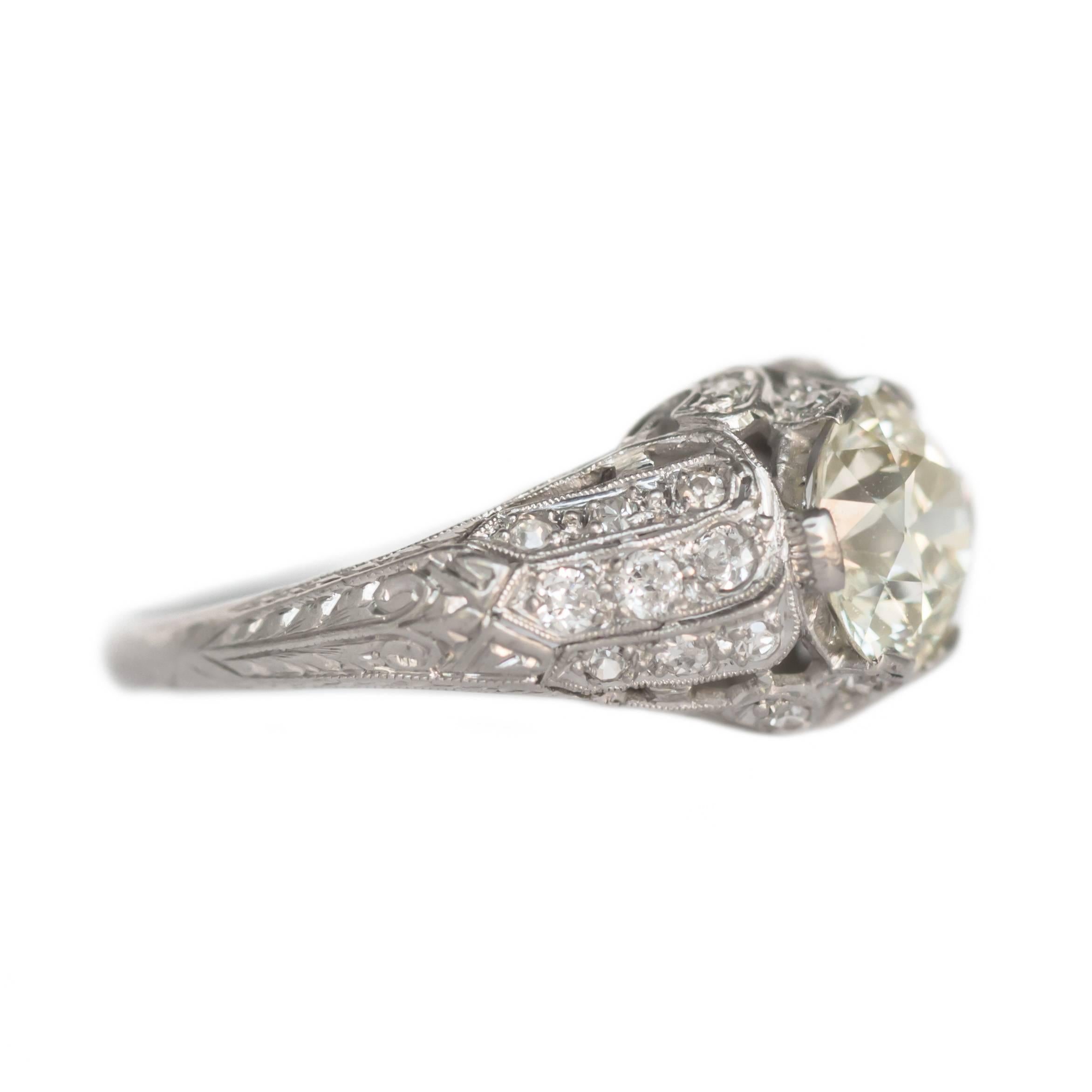 Art Deco 1.59 Carat Diamond Platinum Engagement Ring For Sale