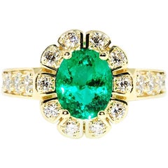 1.59 Carat Emerald and Diamond Ring 18 Karat Yellow Gold 1.59 Carat Emerald and Diamond Ring 18 Karat Yellow Gold