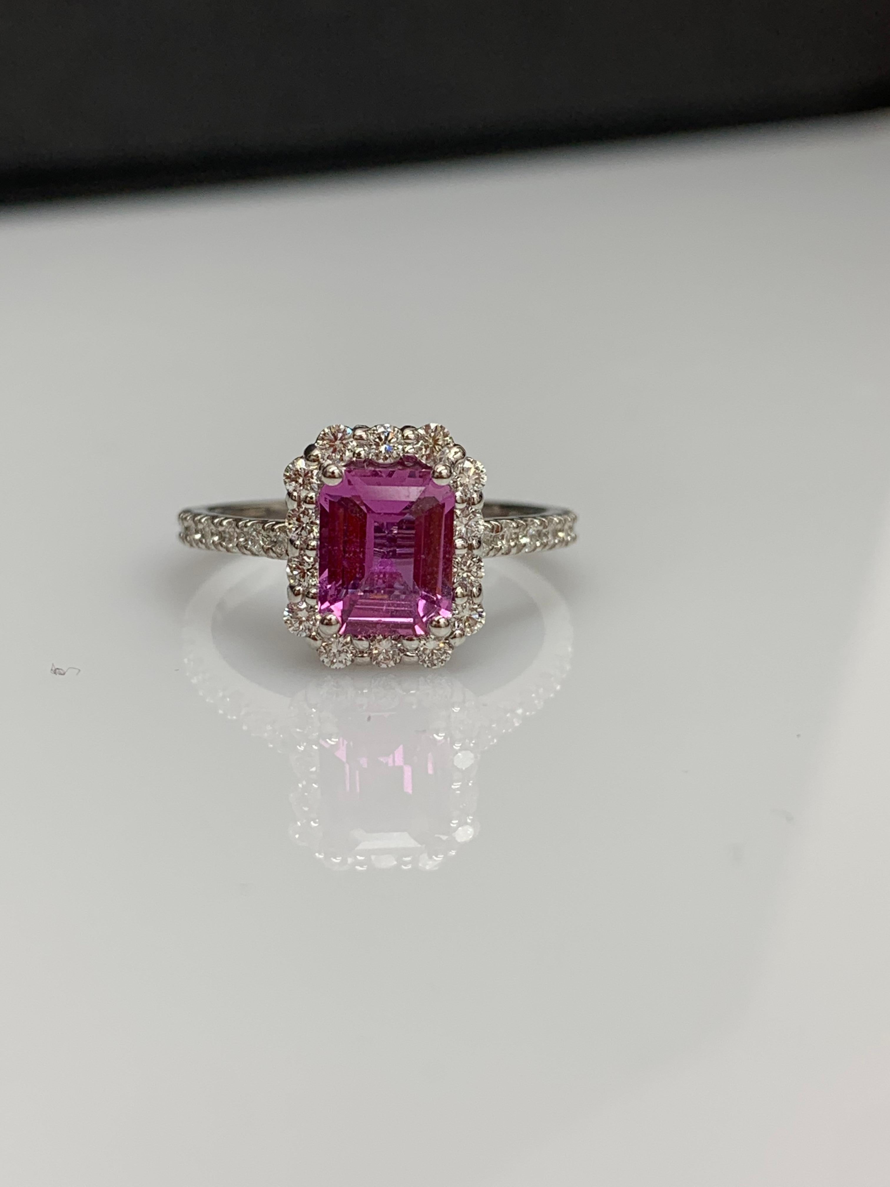 1.59 Carat Emerald Cut Pink Sapphire Diamond Engagement Ring in 14K White Gold For Sale 4